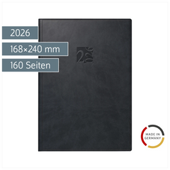 Buchkalender Mod. studioplan int. 2026 | 168×240 mm, Kunstleder, schwarz