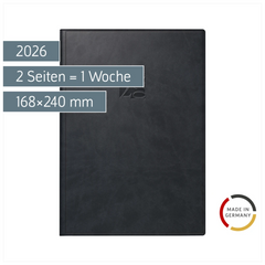 Buchkalender Mod. studioplan int. 2026 | 168×240 mm, Kunstleder, schwarz