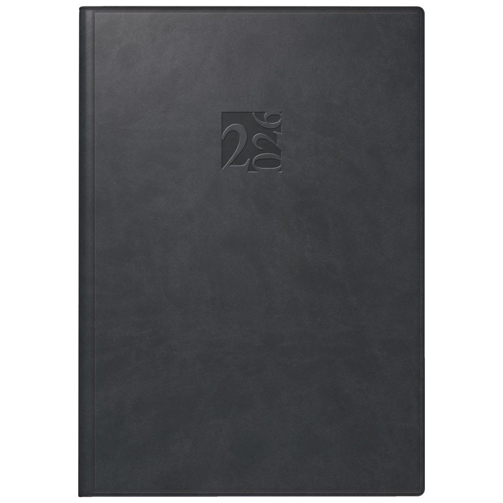 Buchkalender Mod. studioplan int. 2026 | 168×240 mm, Kunstleder, schwarz