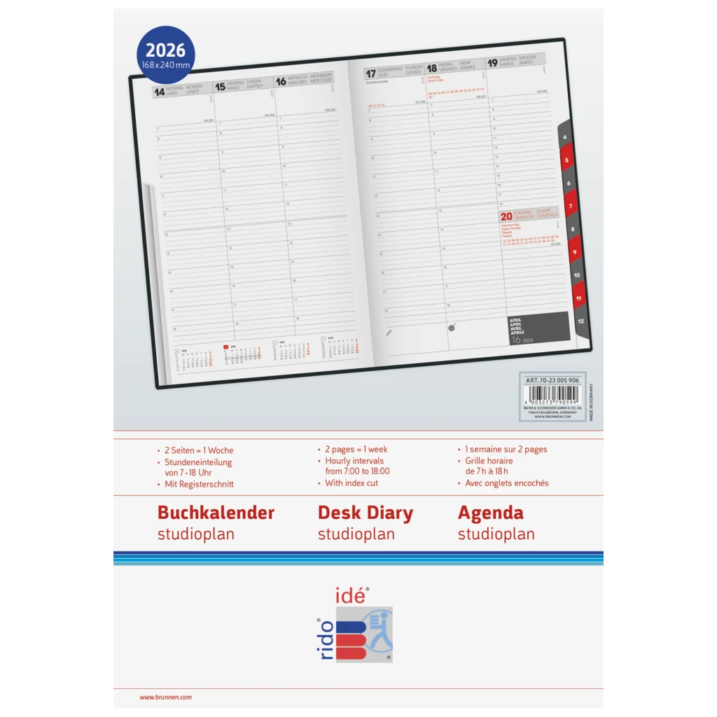 Buchkalender Mod. studioplan int. 2026 | 168×240 mm, Kunstleder, schwarz