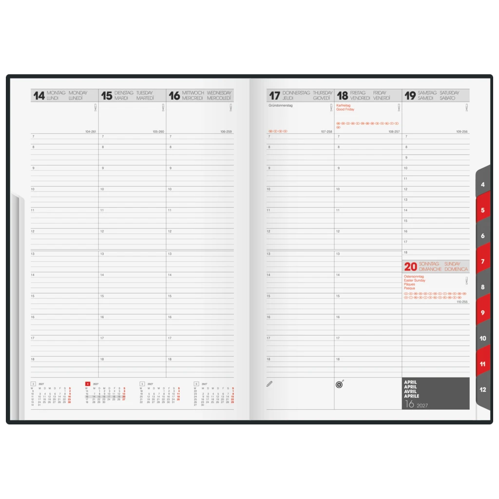 Buchkalender Mod. studioplan int. 2027 | 168×240 mm, Kunststoff, grau