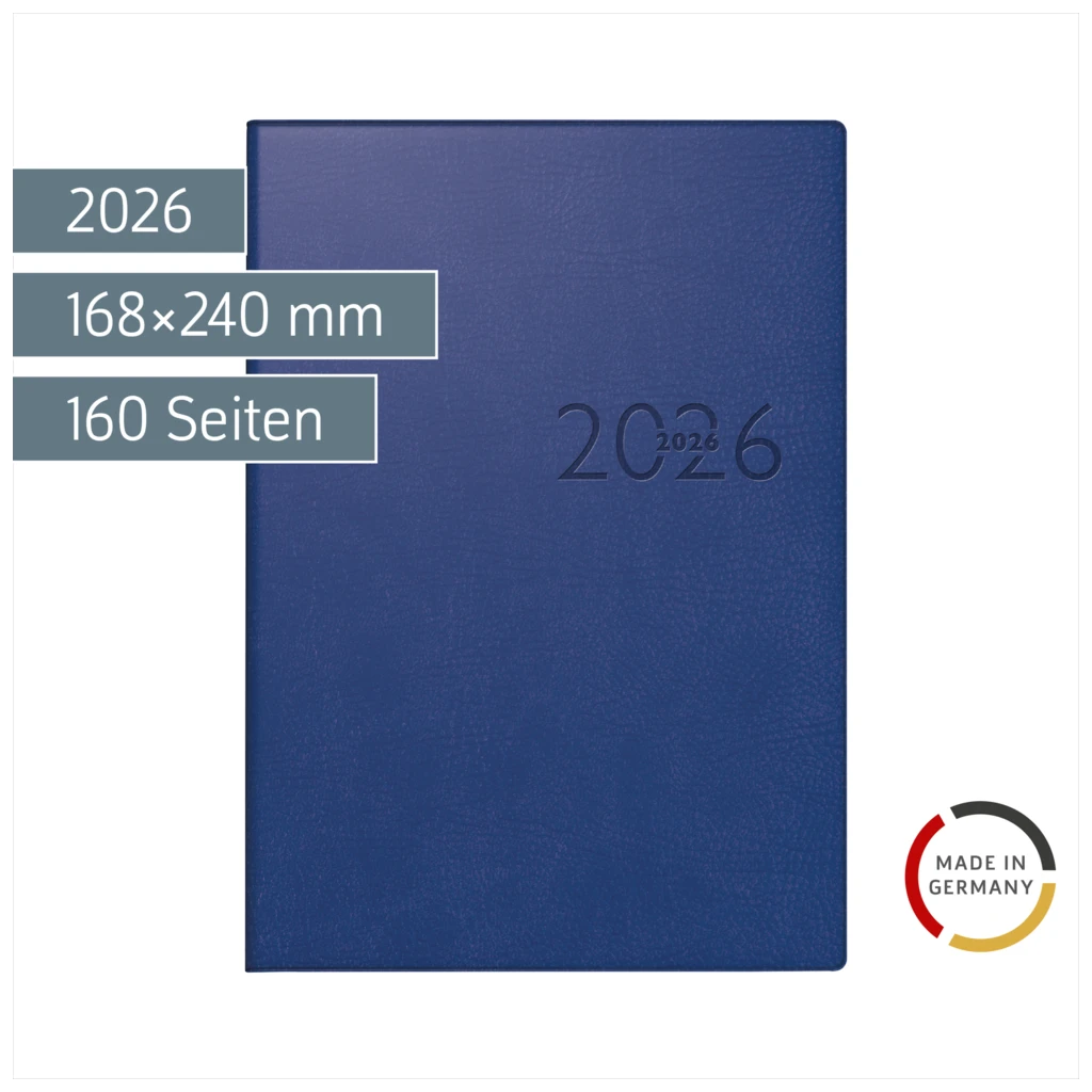 Buchkalender Mod. studioplan int. 2026 | 168×240 mm, Kunstleder, blau