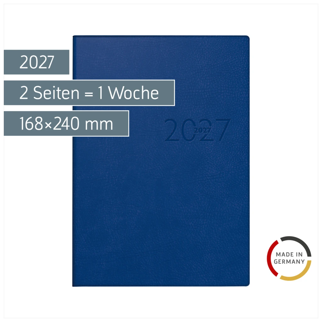 Buchkalender Mod. studioplan int. 2027 | 168×240 mm, Kunstleder, blau