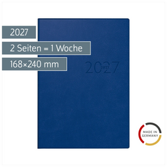 Buchkalender Mod. studioplan int. 2027 | 168×240 mm, Kunstleder, blau