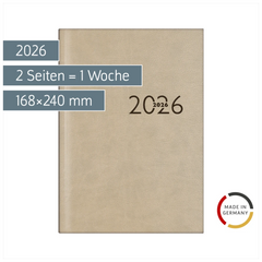 Buchkalender Mod. studioplan int. 2026 | 168×240 mm, Kunstleder, grau
