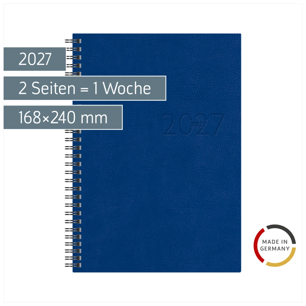 Buchkalender Mod. studioplan int. 2027 | 168×240 mm, Kunstleder, blau
