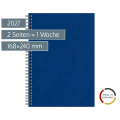 Buchkalender Mod. studioplan int. 2027 | 168×240 mm, Kunstleder, blau
