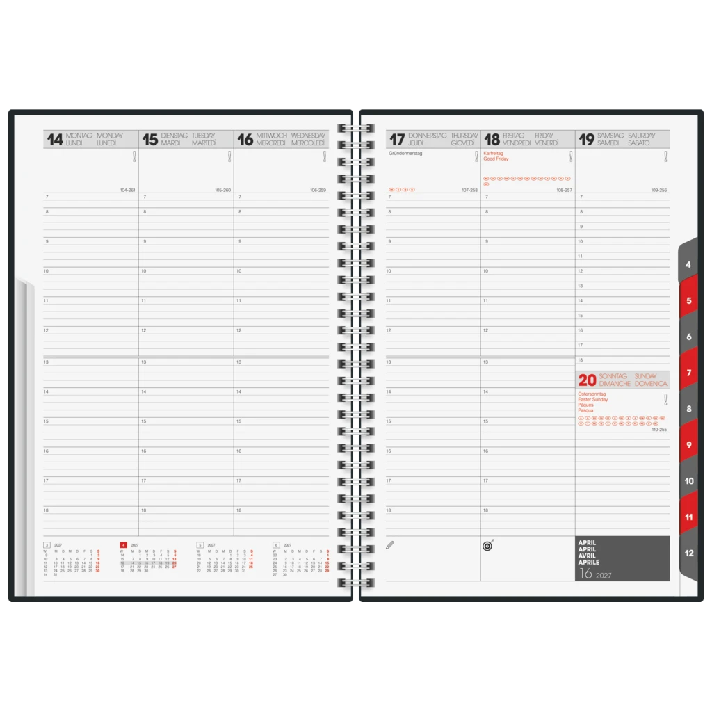 Buchkalender Mod. studioplan int. 2027 | 168×240 mm, Kunstleder, blau