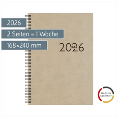 Buchkalender Mod. studioplan int. 2026 | 168×240 mm, Kunstleder, grau