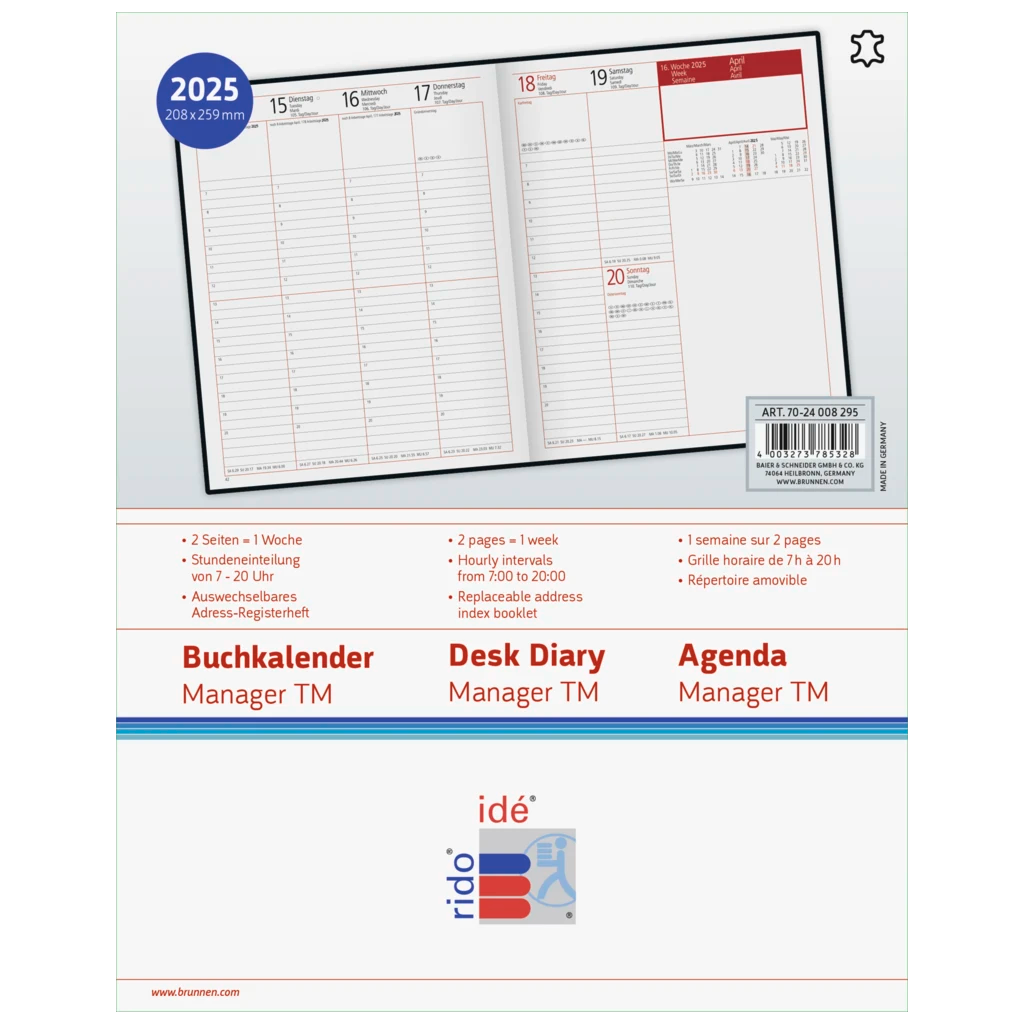 Buchkalender Mod. Managerkalender TM '25 | 205×260 mm, Leder, weinrot