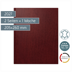 Buchkalender Premium Mod. Managerkalender TM 2027 | 205×260 mm, Leder, weinrot