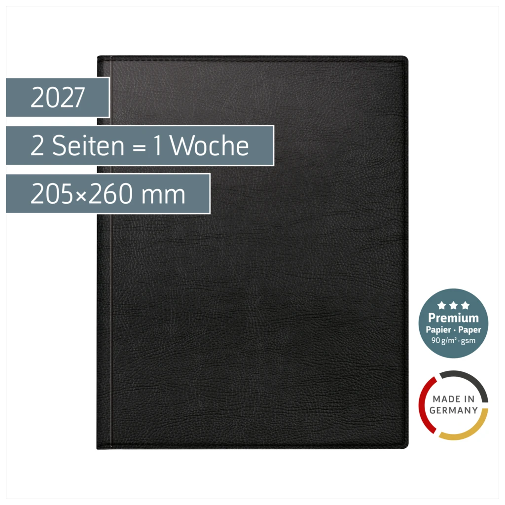 Buchkalender Premium Mod. Managerkalender TM 2027 | 205×260 mm, Kunstleder, schwarz