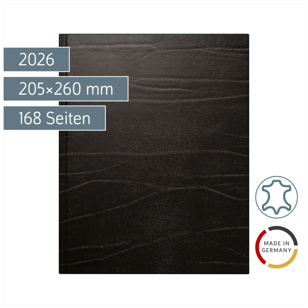 Buchkalender Mod. Managerkalender TM 2026 | 205×260 mm, Leder, schwarz