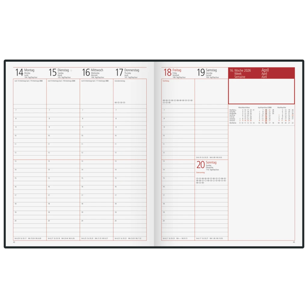 Buchkalender Mod. Managerkalender TM 2026 | 205×260 mm, Leder, schwarz