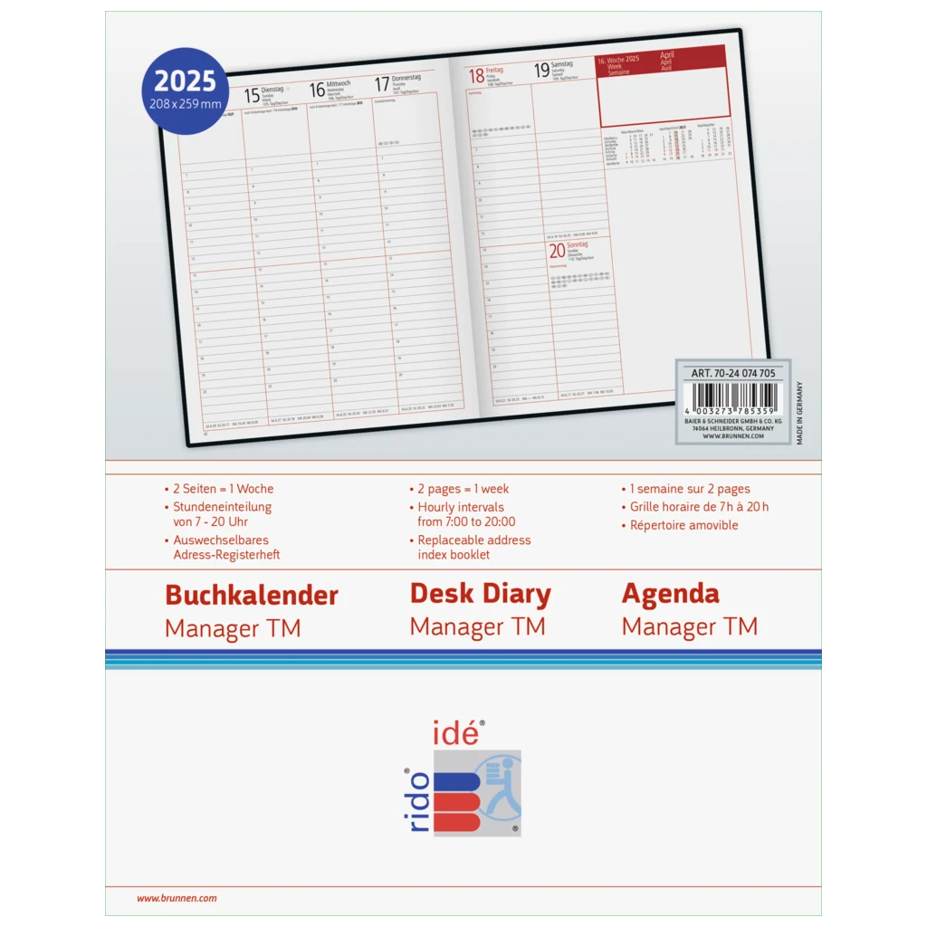 Buchkalender Mod. Managerkalender TM '25 | 205×260 mm, Kunstleder, rotbraun