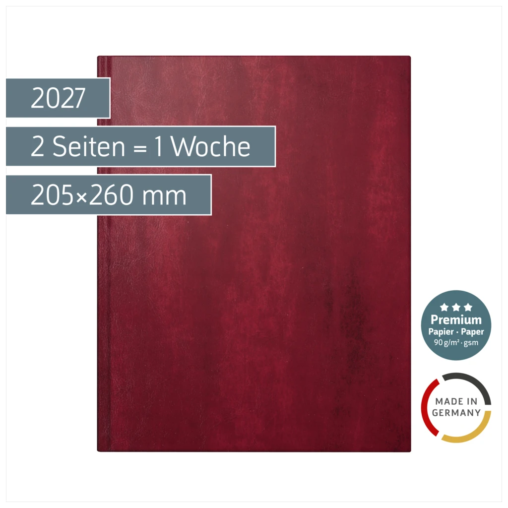 Buchkalender Premium Mod. Managerkalender TM 2027 | 205×260 mm, Kunstleder, rotbraun