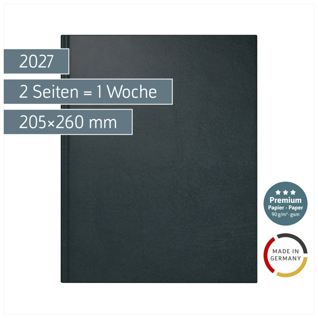 Buchkalender Premium Mod. Managerkalender TM 2027 | 205×260 mm, Kunstleder, schwarz