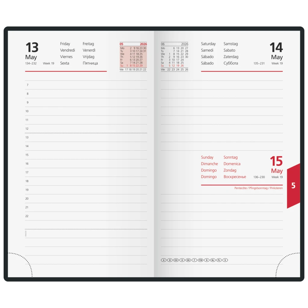 Buchkalender Mod. reise-merker 2026 | 102×172 mm, Kunststoff, weinrot