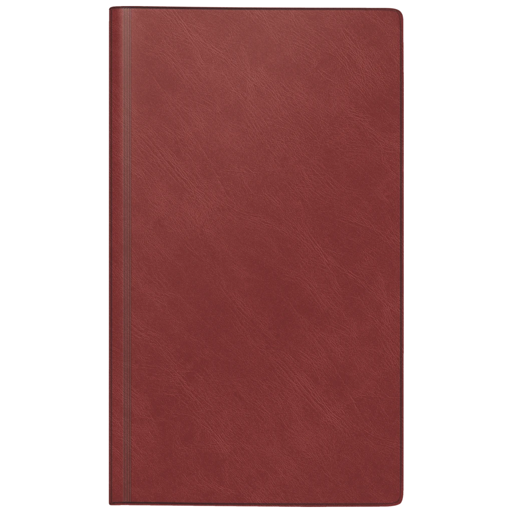 Buchkalender Mod. reise-merker 2026 | 102×172 mm, Kunststoff, weinrot