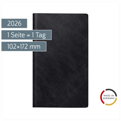 Buchkalender Mod. reise-merker 2026 | 102×172 mm, Kunststoff, schwarz