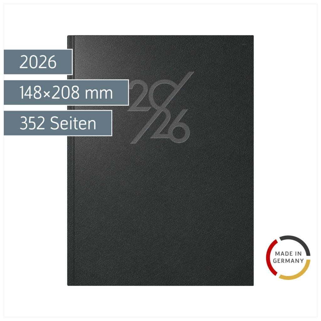 Buchkalender Mod. Mentor 2026 | A5, Kunstleder, schwarz