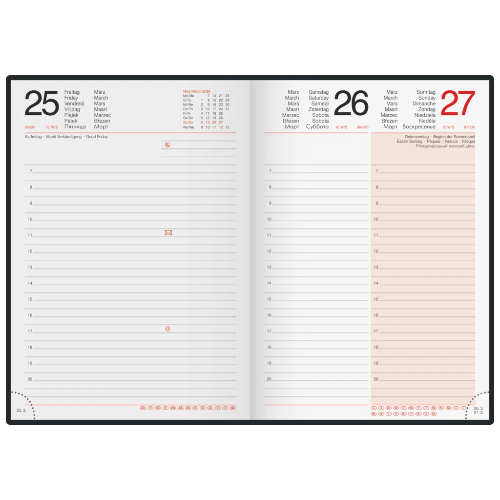 Buchkalender Mod. Mentor 2026 | A5, Kunstleder, lavendel