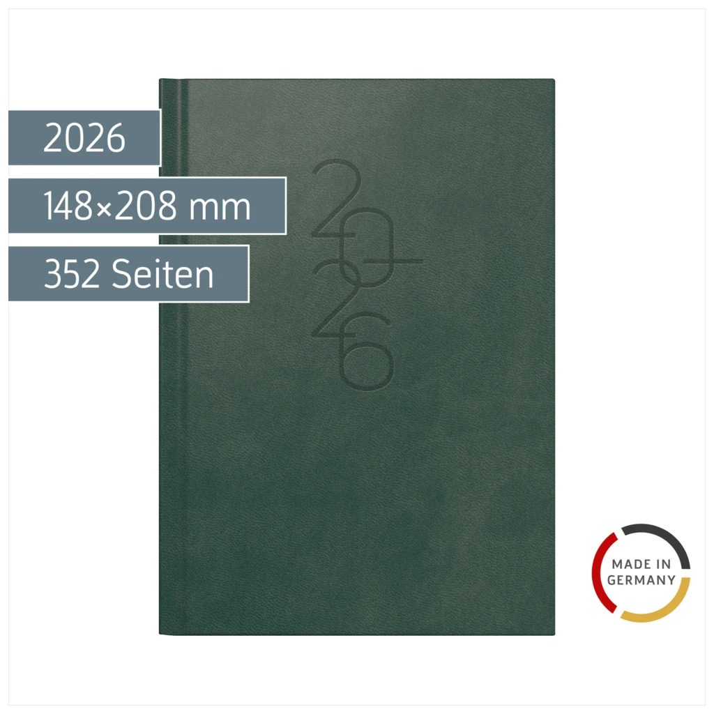 Buchkalender Mod. Mentor 2026 | A5, Kunstleder, dunkelgrün