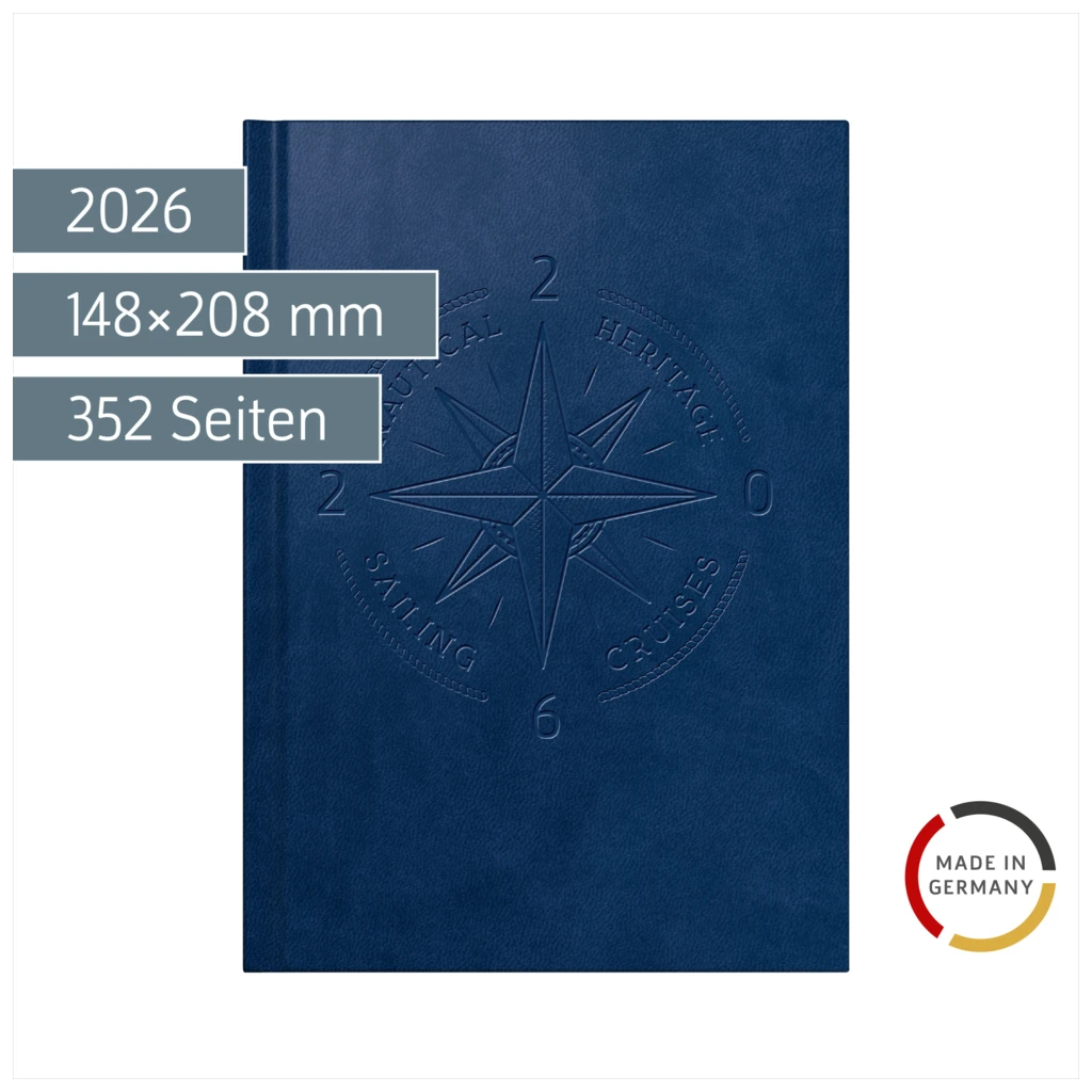 Buchkalender Mod. Mentor 2026 „Nautic“ | A5, Kunstleder
