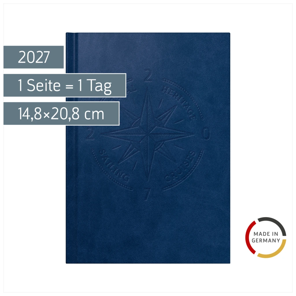 Buchkalender Mod. Mentor 2027 „Nautic“ | A5, Kunstleder