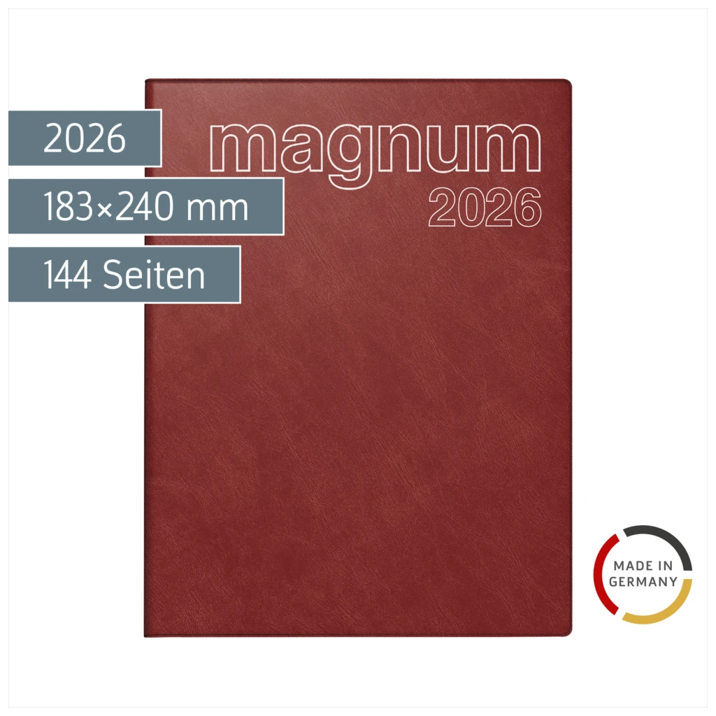 Buchkalender Mod. magnum 2026 | 183×240 mm, Kunststoff, weinrot