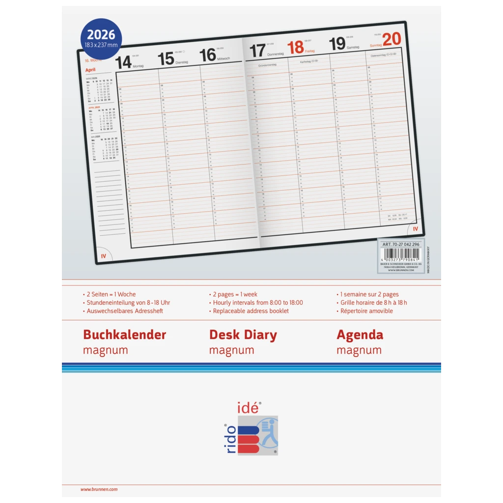 Buchkalender Mod. magnum 2026 | 183×240 mm, Kunststoff, weinrot