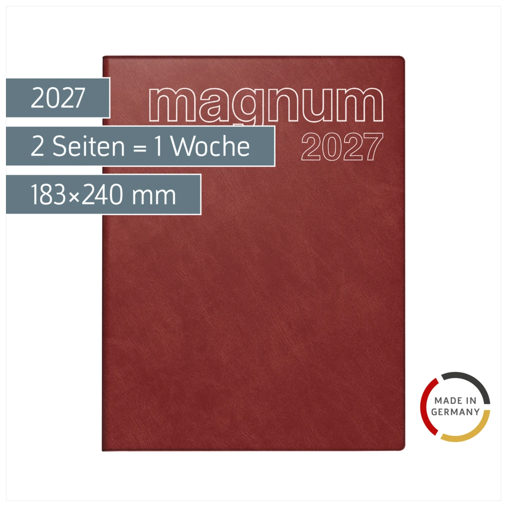 Buchkalender Mod. magnum 2027 | 183×240 mm, Kunststoff, weinrot