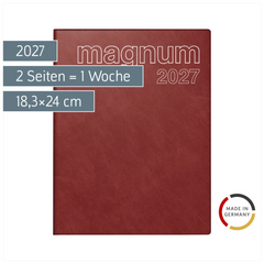 Buchkalender Mod. magnum 2027 | 18,3×24 cm, Kunststoff, weinrot
