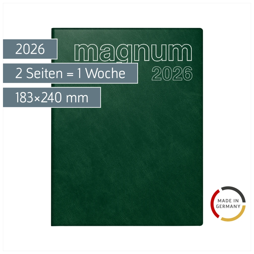Buchkalender Mod. magnum 2026 | 183×240 mm, Kunststoff, dunkelgrün