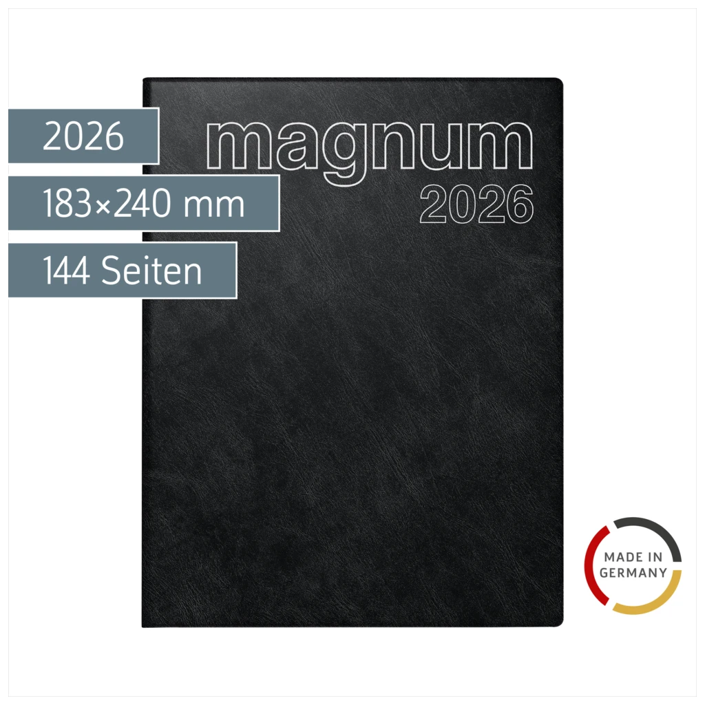 Buchkalender Mod. magnum 2026 | 183×240 mm, Kunststoff, schwarz