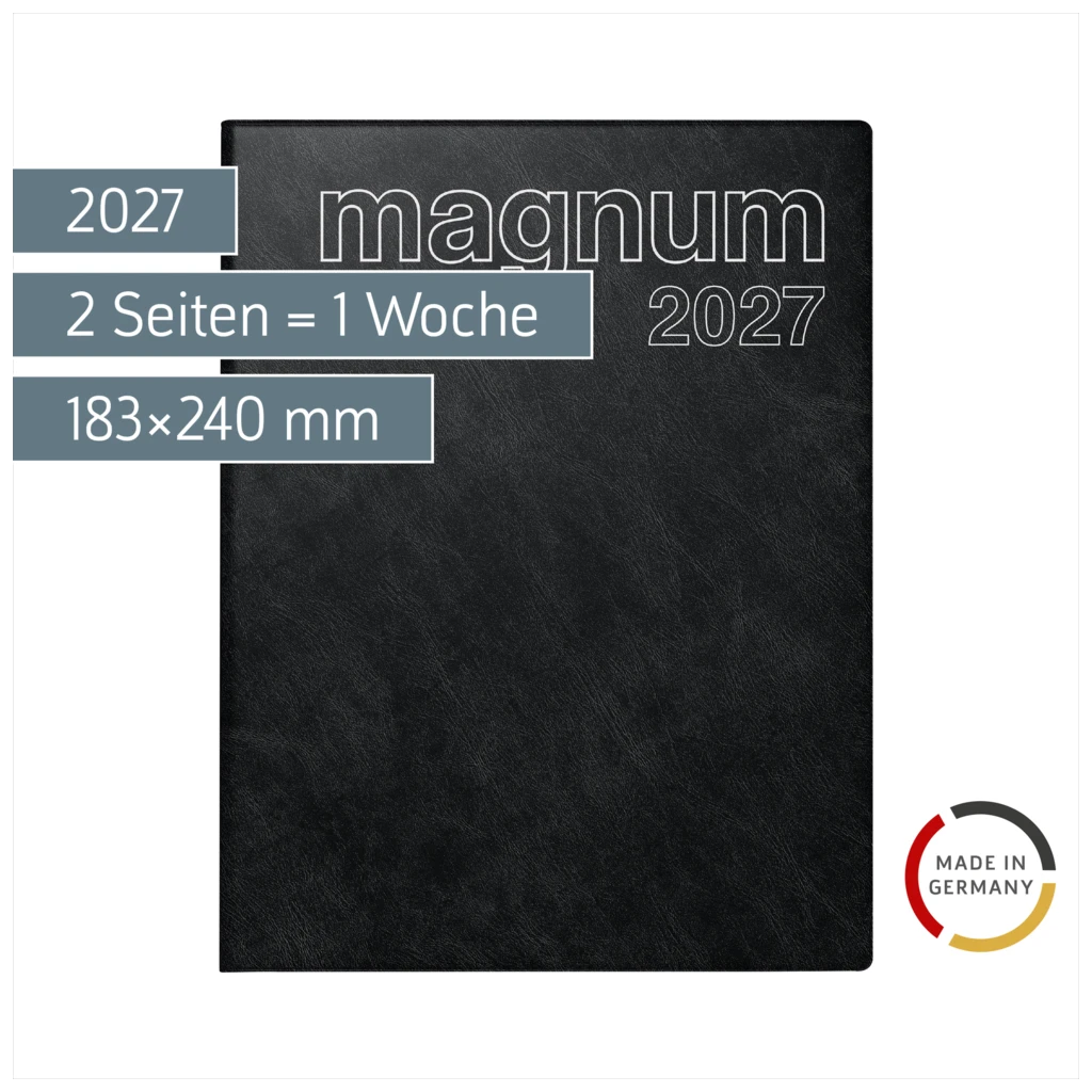 Buchkalender Mod. magnum 2027 | 183×240 mm, Kunststoff, schwarz