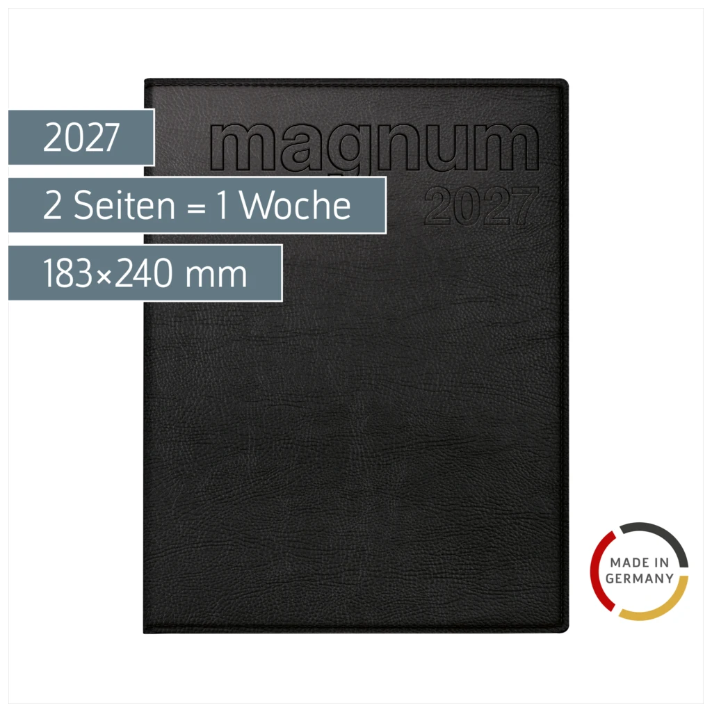 Buchkalender Mod. magnum 2027 | 183×240 mm, Kunstleder, schwarz