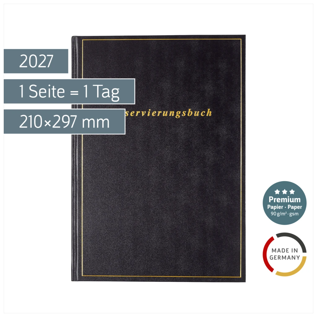 Reservierungsbuch Premium 2027 | A4, Kunststoff, schwarz