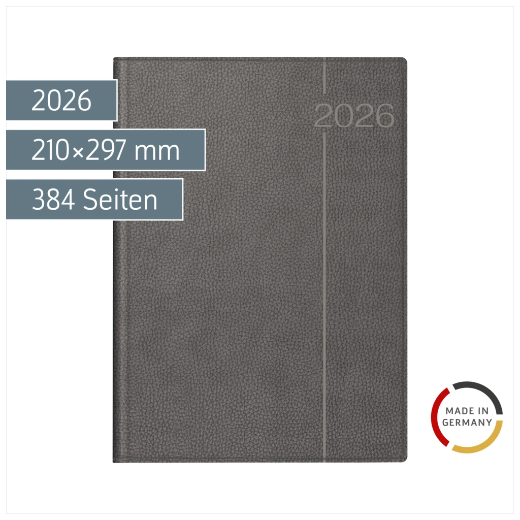 Buchkalender Mod. Conform 2026 | A4, Kunstleder, grau