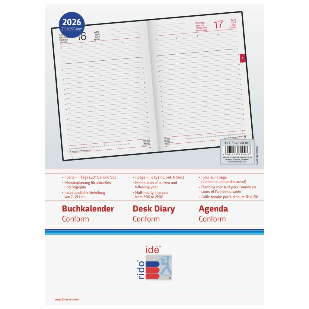 Buchkalender Mod. Conform 2026 | A4, Kunstleder, grau