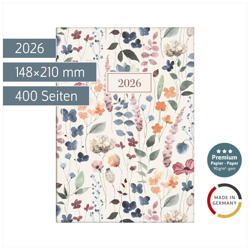 Buchkalender Premium Young Line 2026 „Watercolor“ | A5, Papier