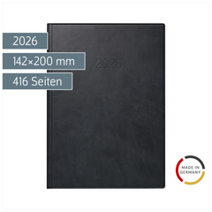 Buchkalender Mod. ROMA 1 2026 | A5, Kunstleder, schwarz