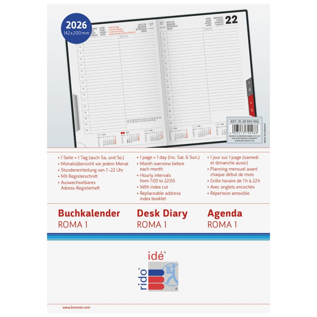 Buchkalender Mod. ROMA 1 2026 | A5, Kunstleder, schwarz