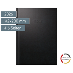 Buchkalender Mod. ROMA 1 2026 | A5, Kunststoff, schwarz