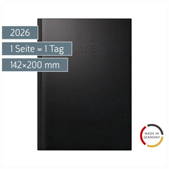 Buchkalender Mod. ROMA 1 2026 | A5, Kunststoff, schwarz