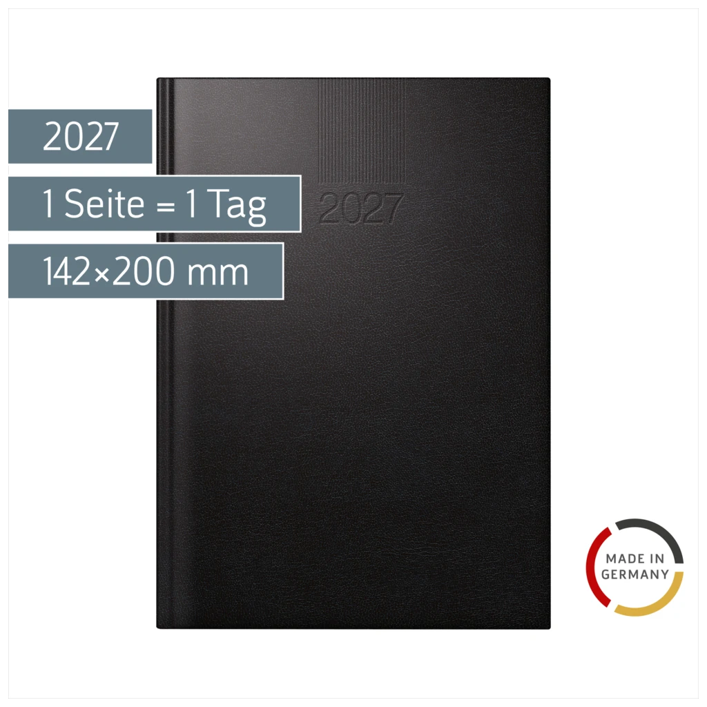 Buchkalender Mod. ROMA 1 2027 | A5, Kunststoff, schwarz