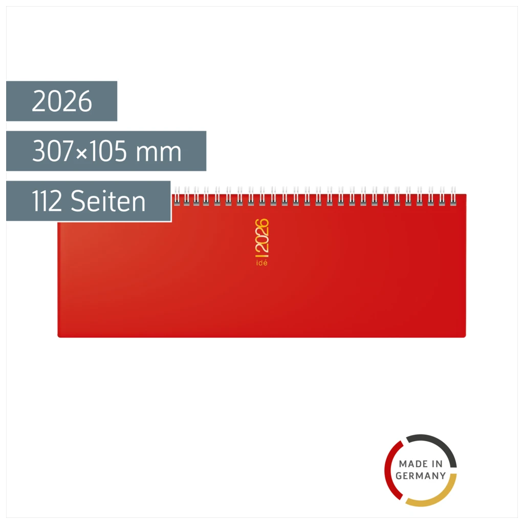 Querterminbuch Mod. ac-Wochenquerterminer 2026 | 307×105 mm, Kunststoff, rot