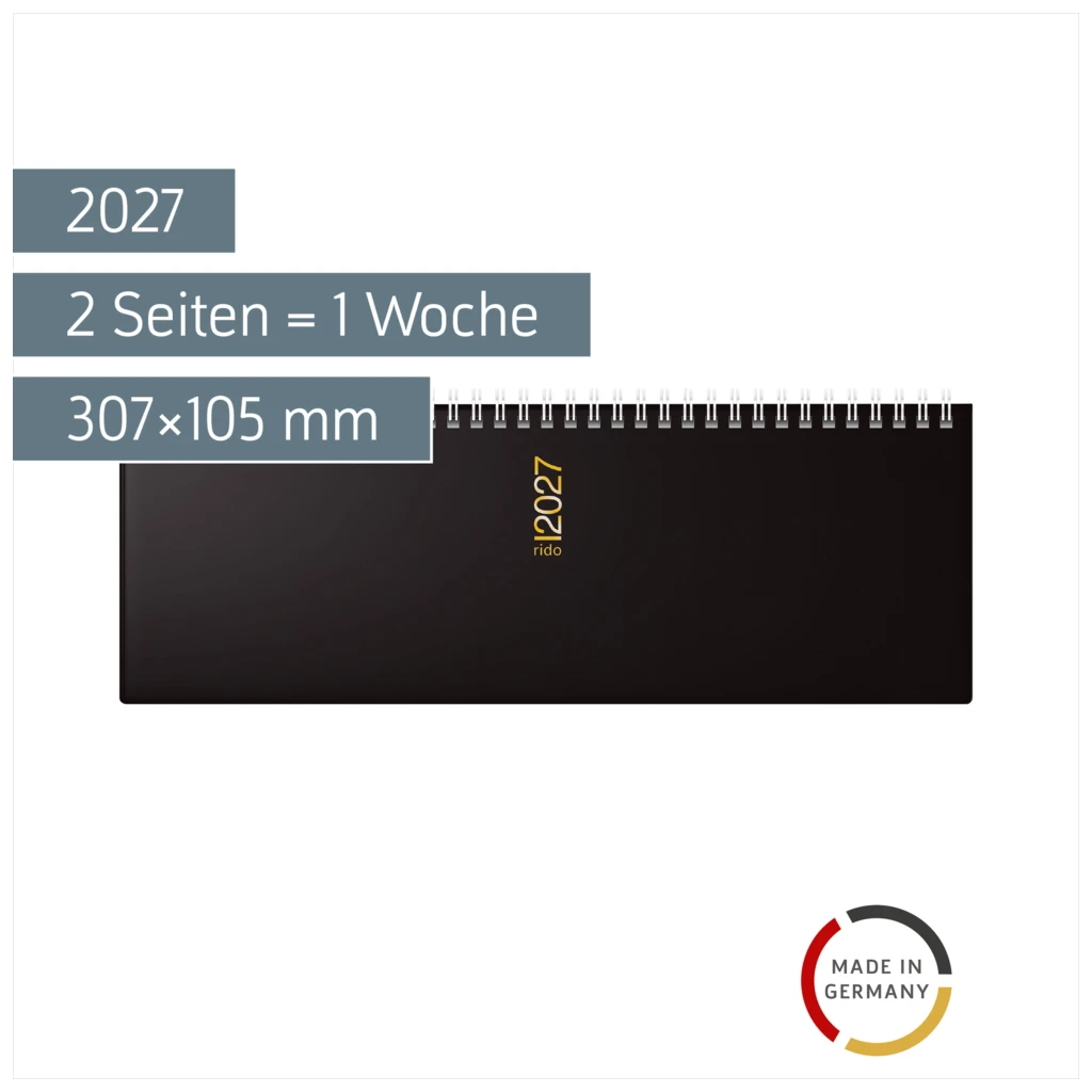 Querterminbuch Mod. ac-Wochenquerterminer 2027 | 307×105 mm, Kunststoff, schwarz