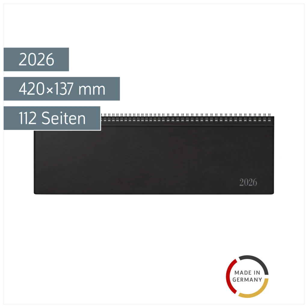 Querterminbuch Mod. futura 5 2026 | 420×137 mm, Kunststoff, schwarz