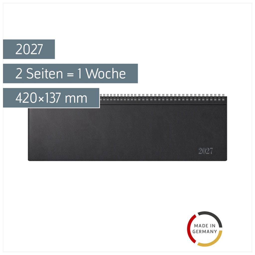 Querterminbuch Mod. futura 5 2027 | 420×137 mm, Kunststoff, schwarz